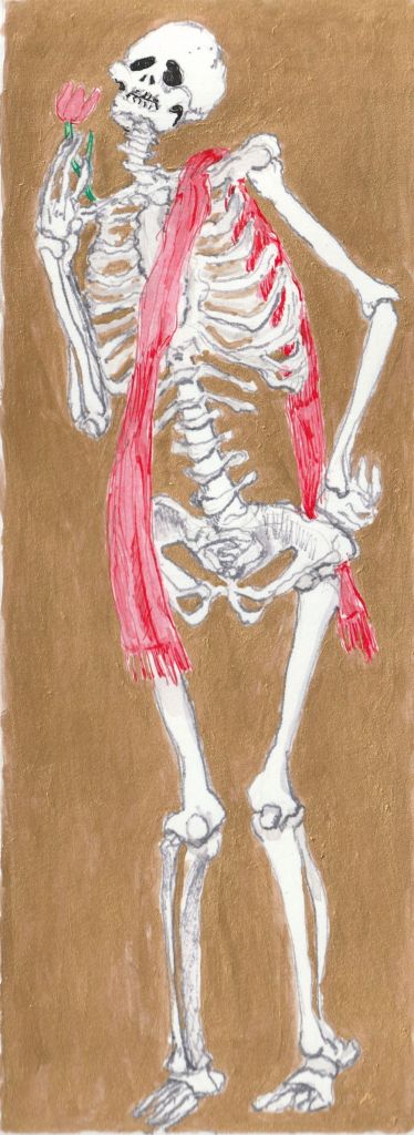 Skeleton sniffing a flower