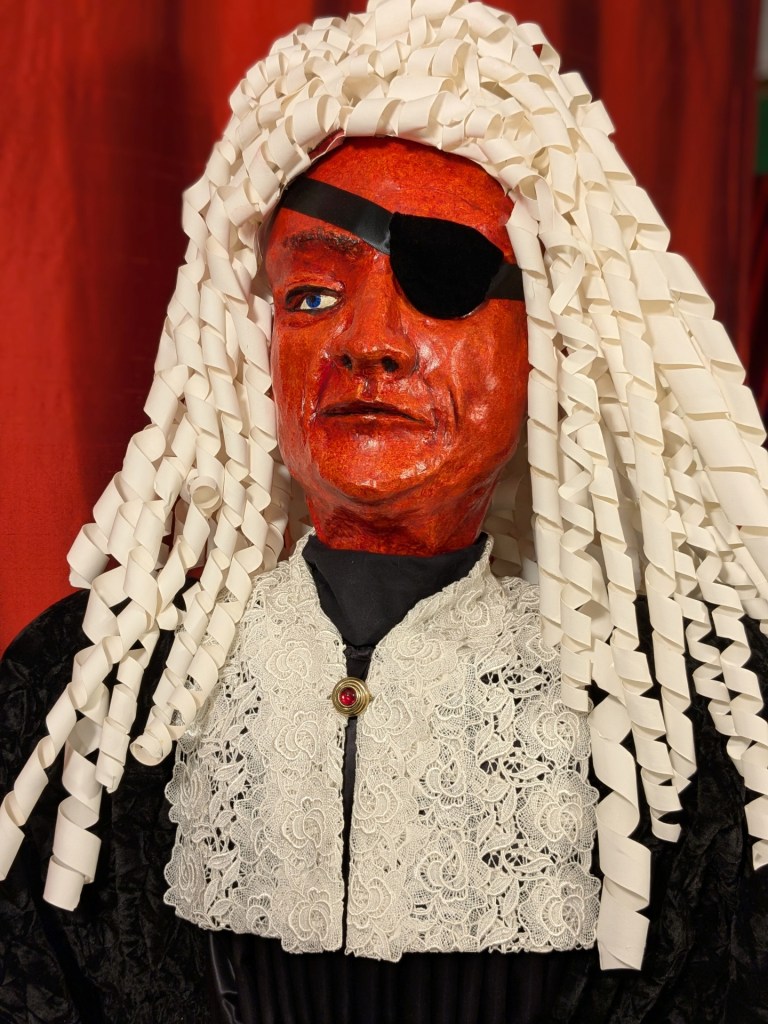 Pirate Judge detail with wig and eyepatch