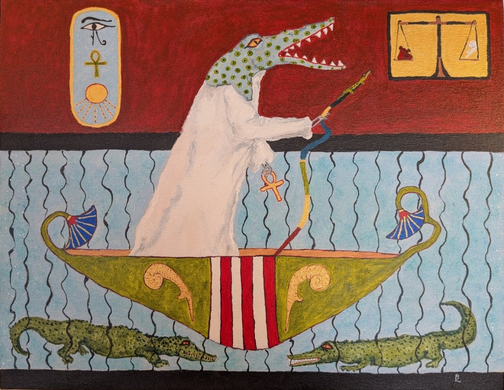 Sobek in a boat